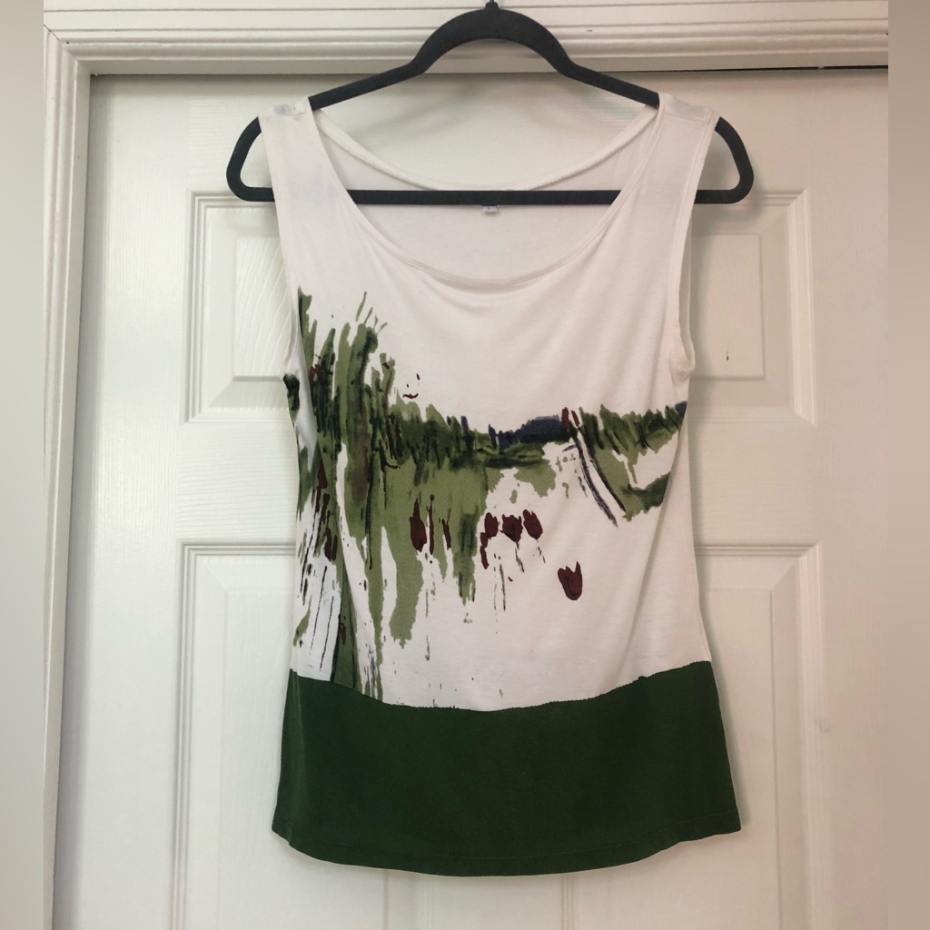Solar Brand Green Graphic Print Top Blouse Large